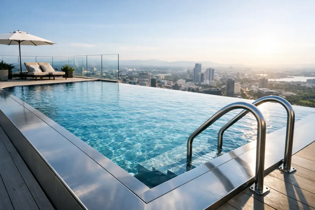 Edelstahlbecken für Rooftop Pools richtig planen